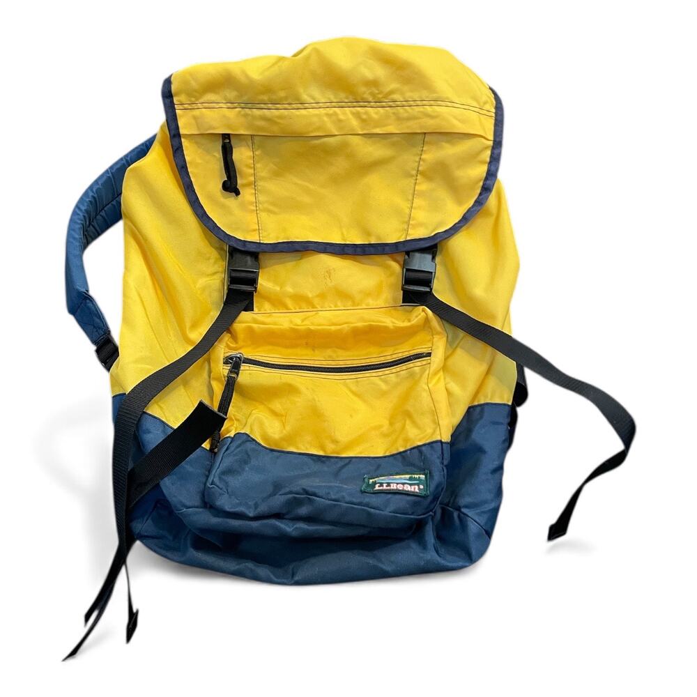 LL Bean 90s Continental Backpack Rucksack Yellow Blue Hiking Technical Vintage - Picture 11 of 14